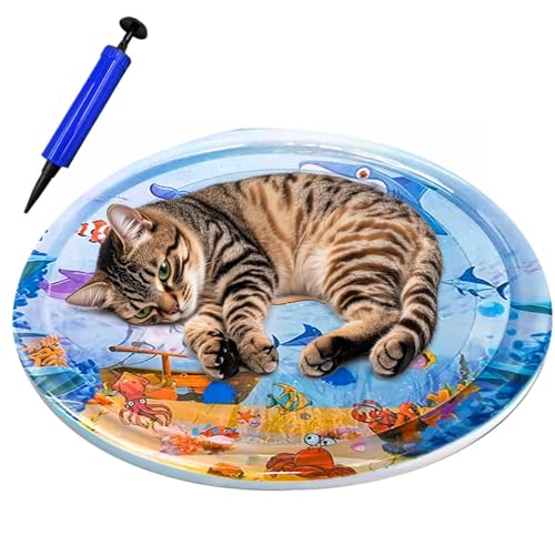 Gkumgwo Sensory Water Mat - Lustiges Aufblasbares Pad Sensorisches Rundes Spielen | Lustiges interaktives Anreicherungsspielzeug, bruchsicheres Haustierbett aus PVC für Kinder, Katze und Hund von Gkumgwo