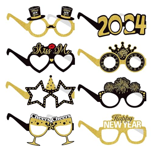 Gkumgwo Silvesterbrille – 8 x Neujahrs-Sonnenbrillen aus Papier, Silvesterbedarf, leichte Fotografie-Dekoration, Foto-Requisiten, Brille für Neujahr von Gkumgwo