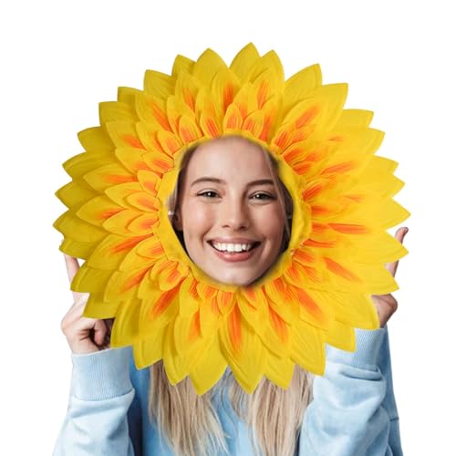 Gkumgwo Sonnenblumen-Kostümkopf – Partyhut, Sonnenblumen-Requisiten, Kopfbedeckung, Foto-Requisiten, Kostümzubehör, Kopfschmuck für Auftritte, Festivals von Gkumgwo