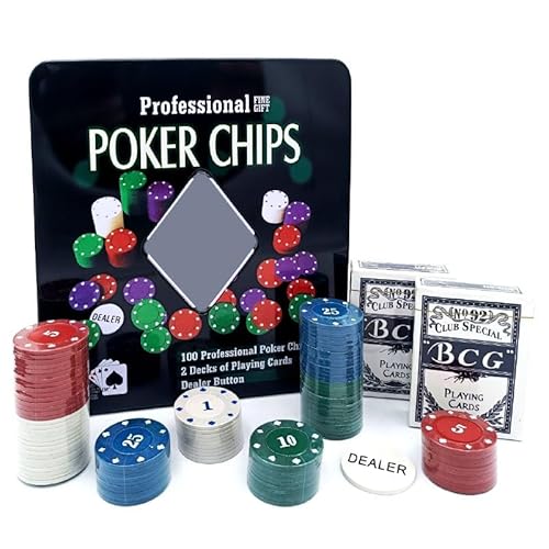 Glac Store Pokerset mit Metallbox, 100 Chips, 2 Kartendecks, Chips Dealer von Glac Store