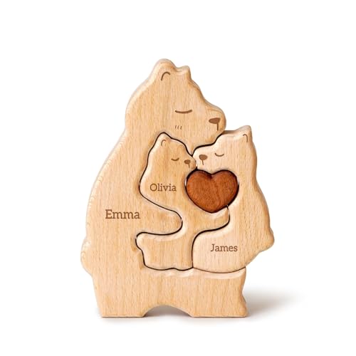 Daddy Bear Familienpuzzle, Personalisierte Holzpuzzles mit Vätern und 1-4 Kindernamen, Einzigartige Familiendekor Holzskulptur Geschenke für Papa Opa, Einweihungsgeschenke für Eltern Paar von Glad Gua