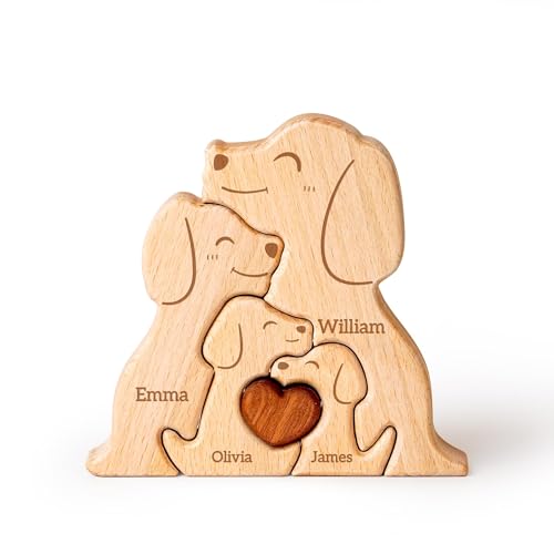 Familienpuzzle aus Holz mit Hundemotiven, personalisierte Puzzles mit 2–5 Namen, einzigartige Vater-Puzzle-Geschenke für Vater, Mutter und Kinder, individuelle Heimdekoration, Einweihungsgeschenke für von Glad Gua