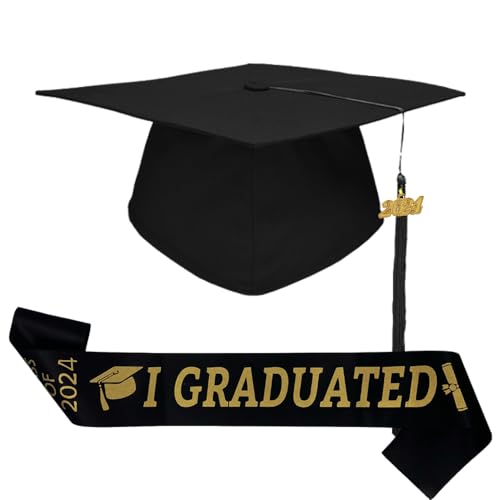 Glamifyr Bachelor Hut Graduation hat Abschluss Hut Verstellbar Abschlussfeiern, Universität Bachelor, Prüfung Bestanden Geschenk Absolventenhut Schwarz Abschlussfeier Deko Abschluss Deko Schärpe von Glamifyr