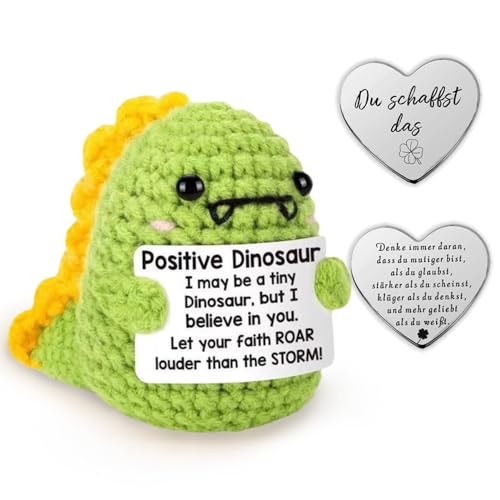 Glamifyr Pocket Hug Kuscheltier Dinosaurier, Positive Geschenke Plüsch Dino Kuscheltier Mutmacher Geschenk, Motivationsgeschenke Positive Geschenke Gute Besserung Geschenke Glücksbringer Kinder von Glamifyr