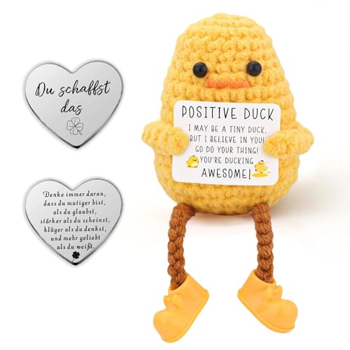 Glamifyr Pocket Hug Positive Duck, Positive Enten Duck Plush Mut Mach Geschenke, Duck Positive Geschenke Gute Besserung Geschenke Glücksbringer Kinder, Geschenk für Freundin Familie Freund Patient von Glamifyr