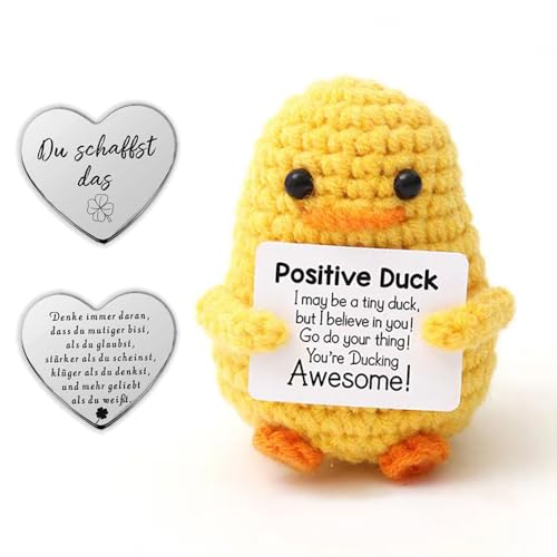 Glamifyr Pocket Hug Positive Enten,Duck Plush Mut Mach Geschenke,Duck Positive Geschenke Gute Besserung Geschenke Glücksbringer Kinder Motivationsgeschenke,Geschenk Freundin Familie Freund Patient von Glamifyr