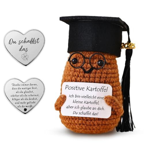 Glamifyr Pocket Hug Positive Kartoffel Deutsch, Positive Geschenke Bachelor Geschenk, 2025 Wolle Positive Potato Abschluss Glücksbringer Prüfung, Studenten Geschenke Bestandene Prüfung Geschenk von Glamifyr