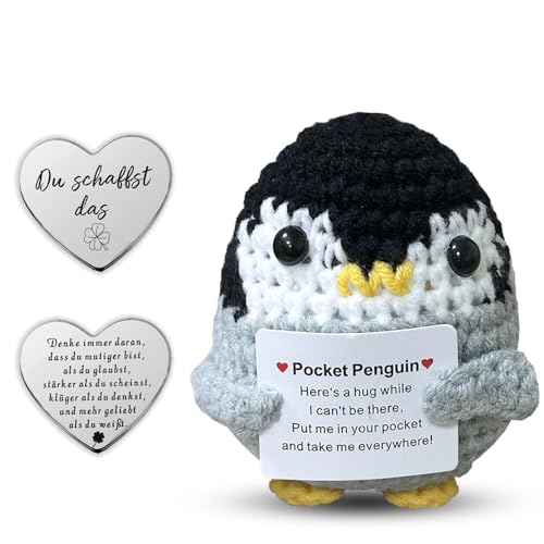 Glamifyr Positive Penguin, Pocket Hug Positive Pinguin Spielzeug Pinguin Geschenk, Pinguin Geschenke mit Motivationsgeschenke Positive Geschenke Gute Besserung Geschenke Glücksbringer Kinder von Glamifyr