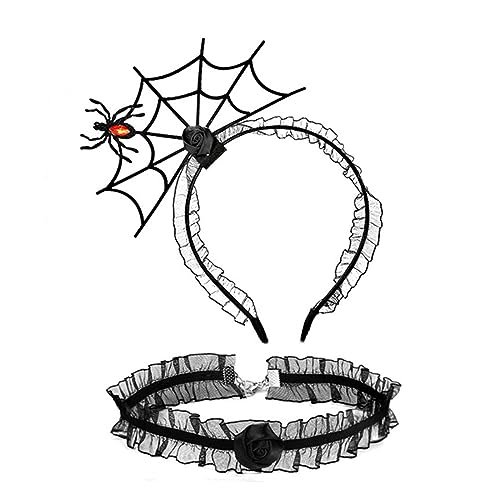 Glanhbnol 1 Set Halloween Cosplay Spinnennetz Stirnband und Spitze Choker Cosplay Lovely Kostüm Karneval Party Zubehör für Erwachsene von Glanhbnol