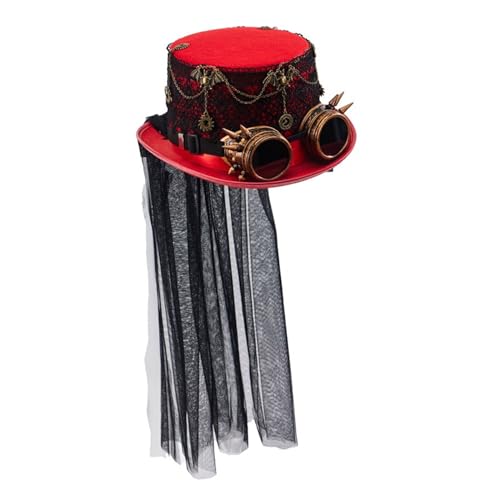 Glanhbnol Steampunks Unisex-Kostümhut aus Vliesstoff, viktorianischer Hut mit Brille, Unisex-Kostüm-Hut, Rollenspiel, Hippie-Hut, Halloween-Kopfbedeckung von Glanhbnol