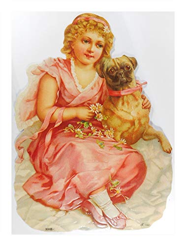 Glanzbilder EF 7097 Mädchen rosa Kleid Hund Mops Posiebilder Deko GWI 716 von Glanzbilder