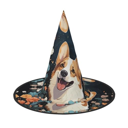 GlbnSHeric Hexenhüte Halloween Kegel Zauberer Hut Corgi Muster Hexenhüte Halloween Hut Kostüm Cosplay von GlbnSHeric