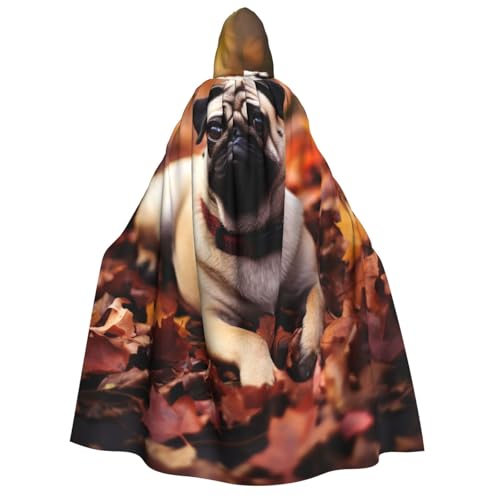 GlbnSHeric Kapuzenumhang, Unisex, Halloween, Kapuzenumhang, Herbstlaub, Mops, Hund, Kapuzenmantel, Halloween-Umhang, Cosplay-Kostüme von GlbnSHeric