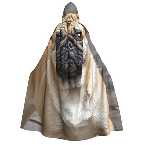 GlbnSHeric Kapuzenumhang, Unisex, Halloween, Kapuzenumhang, Tier, Mops, Hund, Kapuzenmantel, Halloween-Umhang, Cosplay-Kostüme von GlbnSHeric