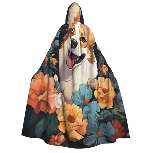 GlbnSHeric Kapuzenumhang Unisex Halloween Kapuzenumhang Corgi-Muster Kapuzenmantel Halloween Umhang Cosplay Kostüme von GlbnSHeric