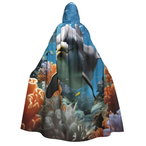 GlbnSHeric Kapuzenumhang Unisex Halloween Kapuzenumhang Delfin im Korallenriff Kapuzenmantel Halloween Umhang Cosplay Kostüme von GlbnSHeric