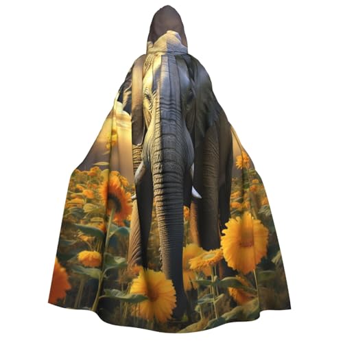 GlbnSHeric Kapuzenumhang Unisex Halloween Kapuzenumhang Elefant mit Sonnenblume Kapuzenmantel Halloween Umhang Cosplay Kostüme von GlbnSHeric