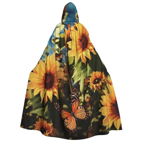 GlbnSHeric Kapuzenumhang Unisex Halloween Kapuzenumhang Sonnenblumen und Schmetterlinge Kapuzenmantel Halloween Umhang Cosplay Kostüme von GlbnSHeric