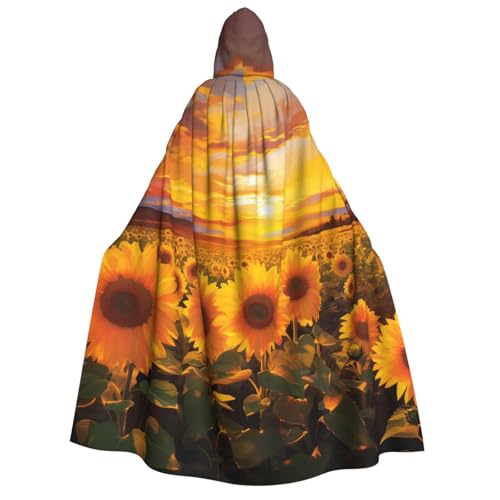 GlbnSHeric Kapuzenumhang Unisex Halloween Kapuzenumhang Sonnenblumenfeld Sonnenuntergang Kapuzenmantel Halloween Umhang Cosplay Kostüme von GlbnSHeric