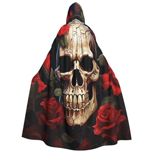 GlbnSHeric Kapuzenumhang Unisex Halloween Kapuzenumhang Totenkopf rosenrot Kapuzenmantel Halloween Umhang Cosplay Kostüme von GlbnSHeric