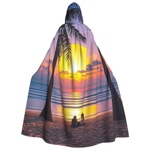 GlbnSHeric Kapuzenumhang Unisex Halloween Kapuzenumhang Tropischer Strand Palme Sonnenuntergang Kapuzenmantel Halloween Umhang Cosplay Kostüme von GlbnSHeric