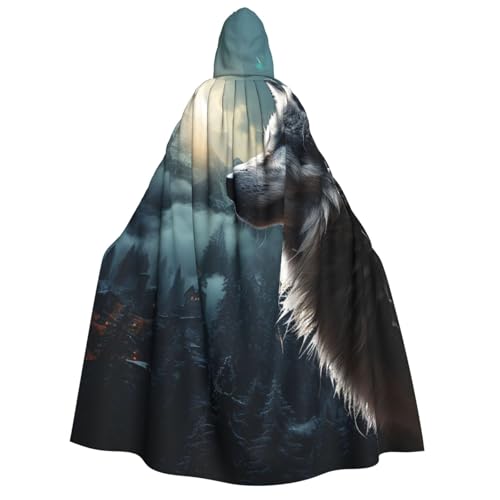 GlbnSHeric Kapuzenumhang Unisex Halloween Kapuzenumhang Wolf bei Nacht Kapuzenmantel Halloween Umhang Cosplay Kostüme von GlbnSHeric