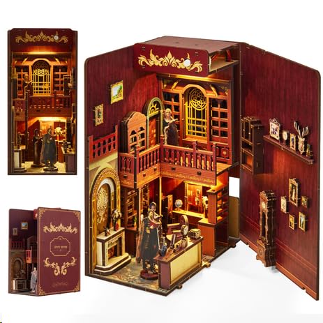 Gleamkid DIY Book Nook Kit,Buchstützenmodell,DIY Miniatur Puppenhaus Booknook bücherregal deko mit warmweißer LED-Beleuchtung-3D Puzzle Geeignet ab 14 Jahren von Gleamkid