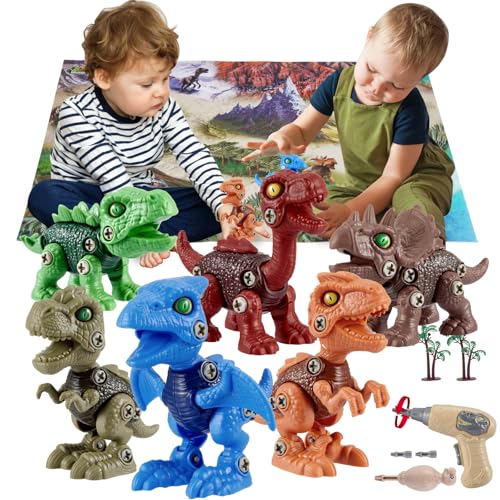 Gleamkid 6 Stück zusammengebaute Dinosaurier-Spielzeug für Jungen und Mädchen im Alter von 3-8 Jahren, abnehmbares für Kinder mit elektrischer Bohrmaschine, STEM-Bildungs-Konstruktionsspielzeug von Gleamkid