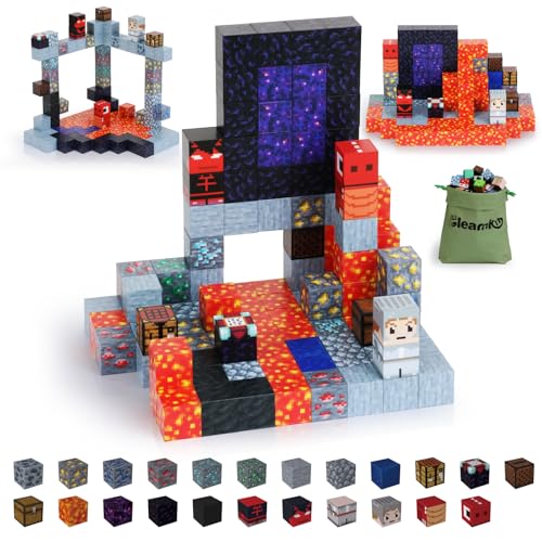 Gleamkid Magnetische Bausteine, 115 Stück Magnetische Blöcke,Magnet bausteine Baue Lava Fluss, Vulkan, Dinosaurier Welt Abenteuer Block Spiel für Jungen und Mädchen ab 3 Jahren von Gleamkid