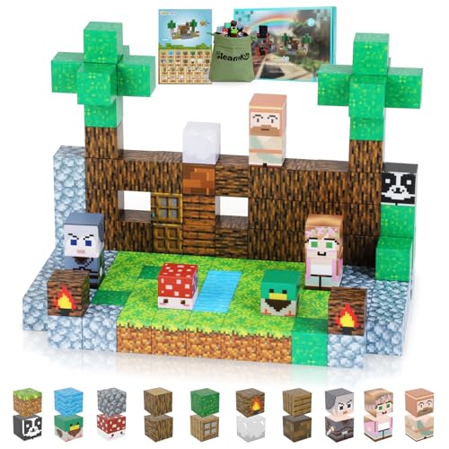 Gleamkid Magnetische Bausteine, Magnetisches Block-Abenteuerspiel zum Aufbau Einer Bergbauwelt, Geschenke für Jungen und Mädchen ab 3 Jahren, 123 Stück Magnetic Blocks,STEM Sensorik Spielzeug von Gleamkid