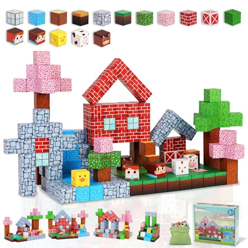 Gleamkid Magnetische Bausteine, 111PCS Stück Baue Mein Kreative Ranch, STEM Montessori Spielzeug für Kinder ab 3 Jahren, Magnetic Building Blocks für Jungen & Mädchen von Gleamkid