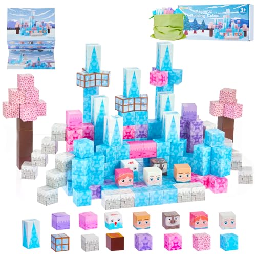 Gleamkid Magnetische Bausteine, 110PCS Stück Baue Mein Kreative Eiswelt, STEM Montessori Spielzeug für Kinder ab 3 Jahren, Magnetic Building Blocks für Jungen & Mädchen von Gleamkid