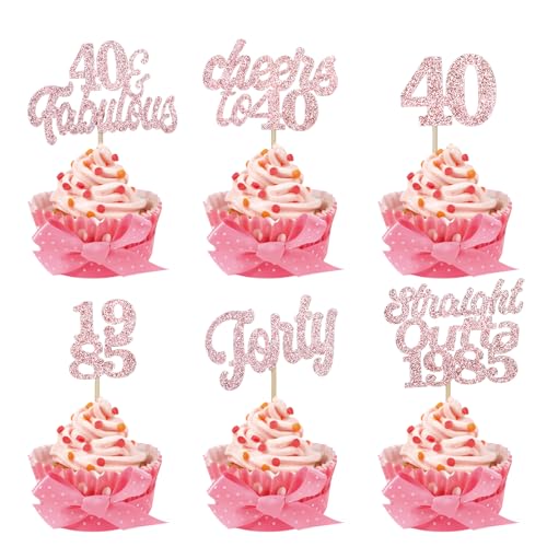 Gleevio Tortendeko 40 Geburtstag Frauen Männer,24 Stück Muffin Deko 40. Geburtstag,Glitzer Cupcake Topper 40. Geburtstag,Straight Outta 1985 Geburtstag Deko Kuchen,Cheers to 40 Years Cake Topper von Gleevio