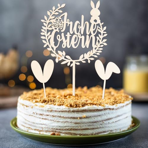 Gleevio Frohe Ostern Tortendeko Holz,3 Stück Kuchen Deko Ostern,Cake Topper Ostern Hase,Oster Deko Kuchen,Kuchendeko Ostern,Frohe Ostern Torten Deko für Ostern Kaninchen Thema BabyParty Deko von Gleevio