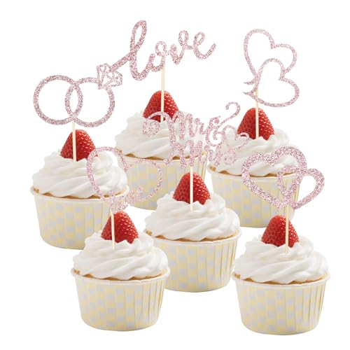 Gleevio Roségold Tortendeko Hochzeit, 24 Stück Cupcake Topper Mr & Mrs Deko Hochzeitstorte, Glitzer Hochzeit Muffin Deko, Mr & Mrs Kuchendeko, Mr Mrs Tortendeko für Verlobung Hochzeitsfeier Gleevio Roségold Tortendeko Hochzeit, 24 Stück Cupcake Topper Mr & Mrs Deko Hochzeitstorte, Glitzer Hochzeit Muffin Deko, Mr & Mrs Kuchendeko, Mr Mrs Tortendeko für Verlobung Hochzeitsfeier von Gleevio