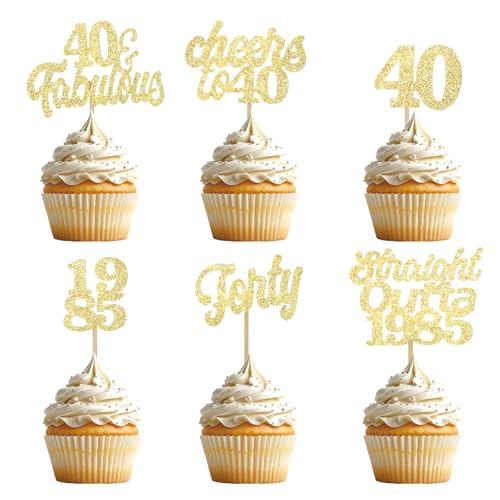 Gleevio Muffin Deko 40. Geburtstag,24 Stück Cupcake Topper 40. Geburtstag,Glitzer Tortendeko 40 Geburtstag Mann Frau,1985 Geburtstag Cupcake Deko 40.Geburtstag,Kuchendeko 40 Geburtstag Männer Frauen von Gleevio