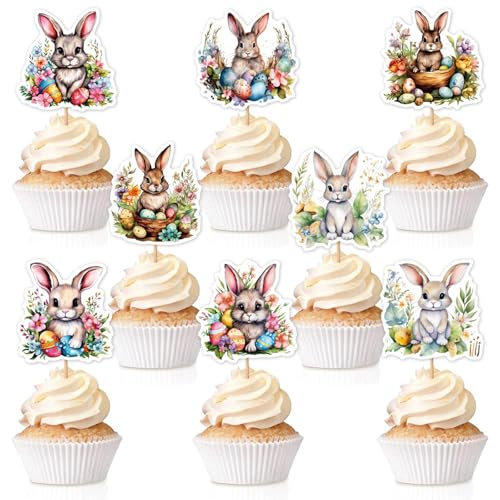 Gleevio Ostern Cupcake Topper Hasen Deko,24 Stück Ostern Tortendeko,Kuchen Deko Ostern,Osterei Tortenaufleger,Happy Easter Tortendeko,Ostern Muffin Deko für Ostern Party Deko,Kinder Geburtstagsfeier von Gleevio