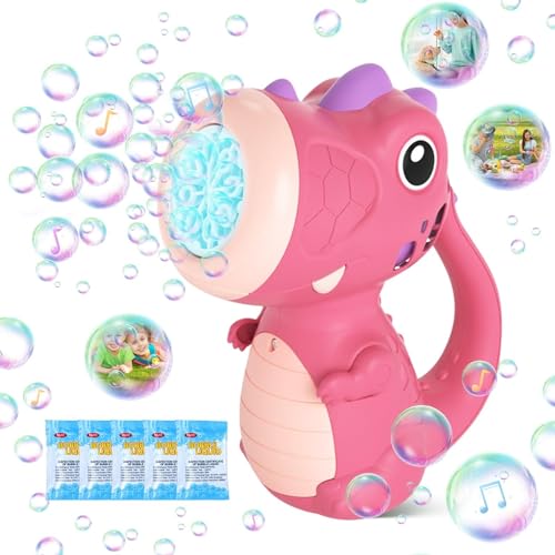 360° auslaufsicheres Design, Blasenmacher mit Musik, 8-Loch-Dinosaurier-Blasenmaschine, lustige Blasenblaster-Pistole, vollautomatisch, tragbar (Color : Pink) von Glenmi