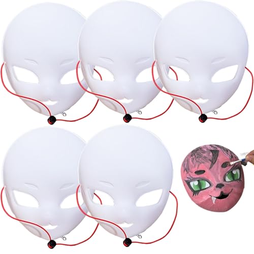 Glenmi 5er-Set weiße PVC-Kindermasken mit riesigen Augen, jeweils mit verstellbarem Riemen, ideal for Verschönern und Aufpeppen von Kostümanlässen von Glenmi