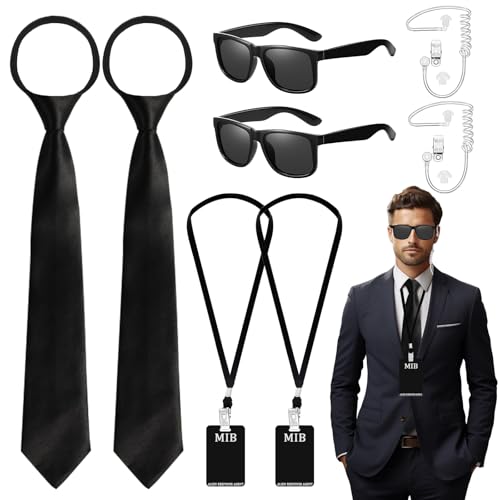 Glirop 12 Stück Agent Kostüm Zubehör, Geheimdienst Spion Kostüm Set, Men in Black Kostüm mit Sonnenbrille, Krawatte, Ohrhörer, Ausweis Kartenhalter für Kinder Jugendliche Erwachsene Halloween Cosplay Glirop 12 Stück Agent Kostüm Zubehör, Geheimdienst Spion Kostüm Set, Men in Black Kostüm mit Sonnenbrille, Krawatte, Ohrhörer, Ausweis Kartenhalter für Kinder Jugendliche Erwachsene Halloween Cosplay von Glirop