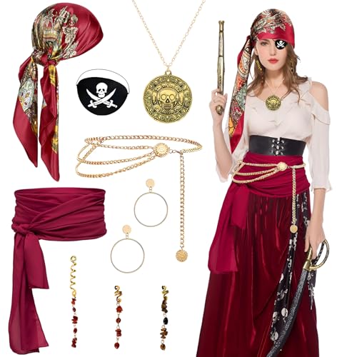 Piratenkostüm-Zubehör, mittelalterliches Bandana-Set, Renaissance-Kapitän, Rollenspiel-Set mit Kopftuch, Schärpe, Halskette, Augenklappe, Ohrringe, Taillenkette, Haarschmuck für Damen, Herren, Piratenkostüm-Zubehör, mittelalterliches Bandana-Set, Renaissance-Kapitän, Rollenspiel-Set mit Kopftuch, Schärpe, Halskette, Augenklappe, Ohrringe, Taillenkette, Haarschmuck für Damen, Herren, von Glirop