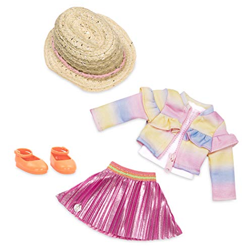 Glitter Girls Deluxe Puppenkleidung 36 cm Puppen Faltenrock & Rüschchenjacke Outfit – Rock, Regenbogen Jacke, Sonnenhut und Sandalen – Zubehör für Puppen, Spielzeug ab 3 Jahren von Glitter Girls