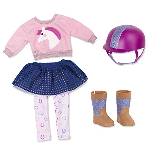 Glitter Girls Deluxe Puppenkleidung 36 cm Puppen Reiter Outfit – Reitstiefel, Reithelm, Pullover, Rock – Zubehör für Puppen, Spielzeug ab 3 Jahren, Zufällige Farbe von Glitter Girls