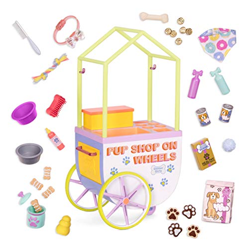 Glitter Girls Verkaufsstand mit Haustierbedarf – Puppenzubehör für 36 cm Puppen mit Hundefutter, Accessoires und mehr – für Kinder ab 3 Jahren (33 Teile) von Glitter Girls