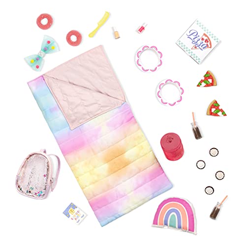 Glitter Girls Puppenzubehör – Übernachtungsparty Zubehör Set mit Schlafsack, Rucksack und mehr – Accessoires für 36 cm Puppen, Puppenhaus Puppenmöbel Spielzeug für Kinder ab 3 Jahren von Glitter Girls