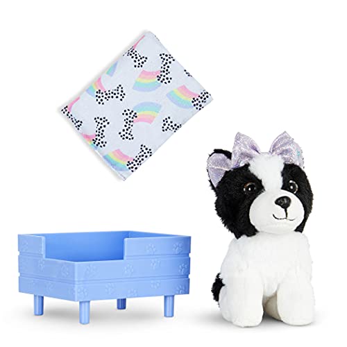 Glitter Girls Puppenzubehör – Kuscheltier Hund Border Collie Ziggy mit Hundebett und Hundekissen – Accessoires für 36 cm Puppen, Plüschtier Spielzeug für Kinder ab 3 Jahre (3 Teile) von Glitter Girls