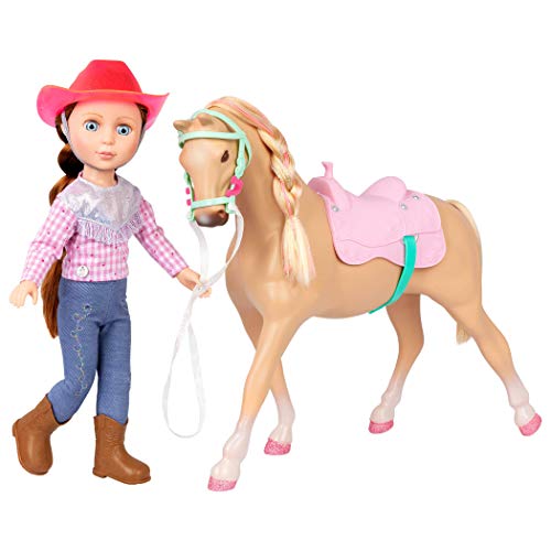 Glitter Girls Puppe Jaime und Pferd Jumper mit Zubehör – Cowgirl Puppenzubehör 36 cm Puppen mit Zaumzeug, Sattel, Cowboyhut – Puppenhaus Accessoires, Reitpuppe Spielzeug für Kinder ab 3 Jahren von Glitter Girls