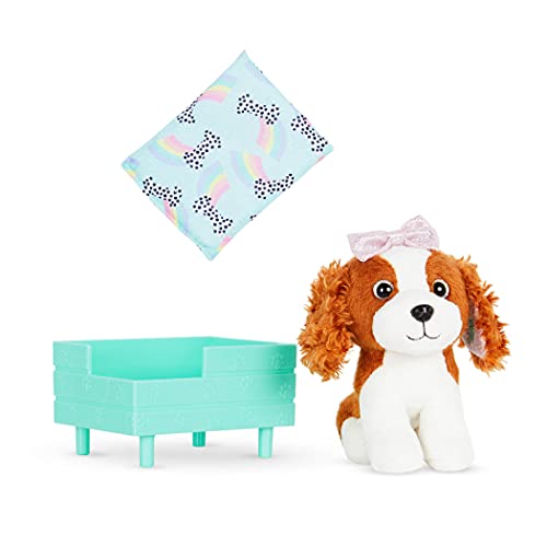 Glitter Girls Puppenzubehör – Kuscheltier Hund Cavalier King Charles Loki mit Hundebett und Hundekissen – Accessoires für 36 cm Puppen, Plüschtier Spielzeug für Kinder ab 3 Jahre (3 Teile) von Glitter Girls