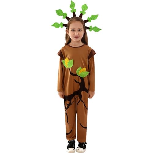 Glixoft Pflanzen Cosplay Kostüm Brauner Baum Kostüm Set Blatt Stirnband Kinder Party Kostüm Rollenspiel Outfits Halloween Zubehör von Glixoft