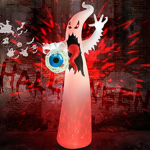 GlobaLink Halloween Aufblasbar Dekoration, 3,6M/12FT Aufblasbare Halloween Inflatables Ghosts mit Flammenprojektion und Blinzelnde leuchtende Augen für den Innen und Außenbereich Halloween Dekoration von GlobaLink